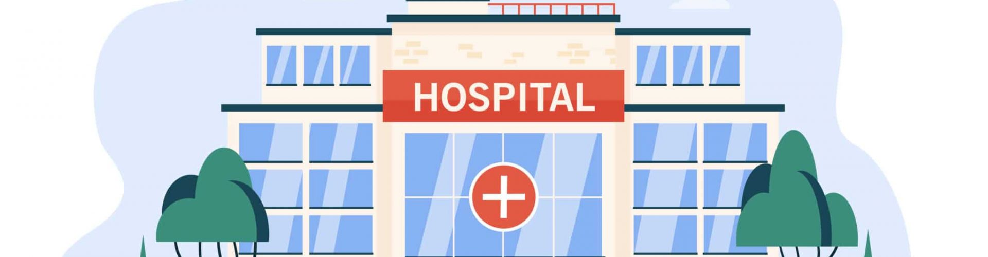 People walking and sitting at hospital building. City clinic glass exterior. Flat vector illustration for medical help, emergency, architecture, healthcare concept